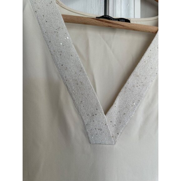 Lafayette 148 Women's LG Ivory Silk Blouse with Gold Sparkle Neckline - Picture 2 of 7